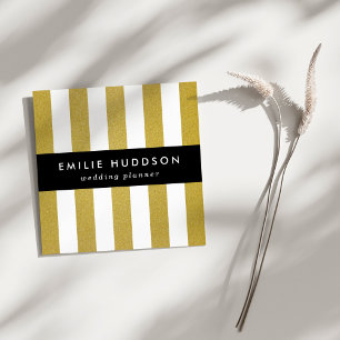 Gold Stripes, White Stripes, Striped Pattern Square Business Card