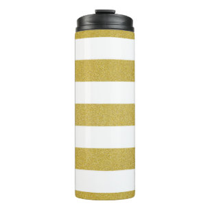 Gold Stripes, White Stripes, Striped Pattern Thermal Tumbler
