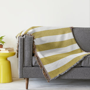 Gold Stripes, White Stripes, Striped Pattern Throw Blanket