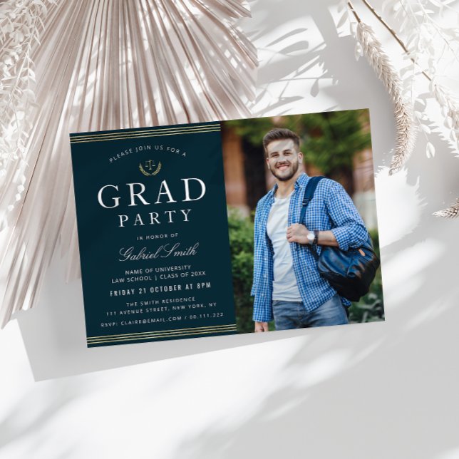 gold strips law school photo grad party  invitation (Creator Uploaded)