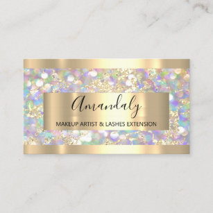 Gold Strokes Marble Beauty Shop Holographic  Business Card