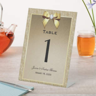 Gold & Stylish Gem Wedding Table Number Pedestal Sign