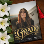 Gold Stylish Vintage Grad Photo Announcement Card<br><div class="desc">Celebrate your grad's achievement with this stylish photo graduation announcement. Placeholder image provided by Unsplash and is NOT for sale. Replace it with your own photos. PLEASE NOTE: The gold featured in the design is NOT REAL FOIL and is printed in flat colors.</div>