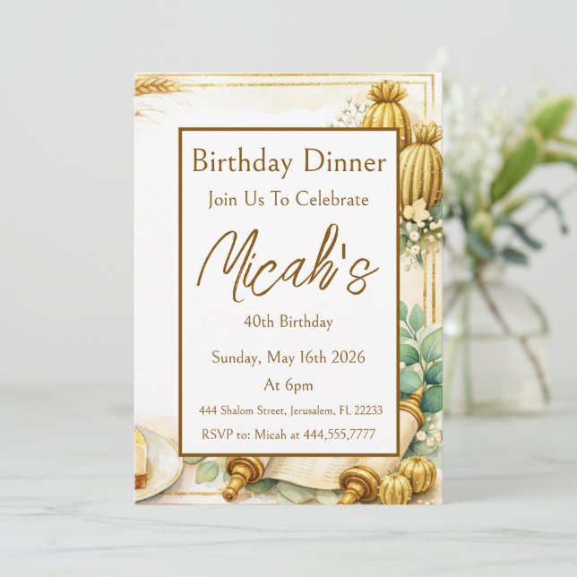 Gold Succulents Eucalyptus Scroll Luxury Modern  Invitation (Standing Front)