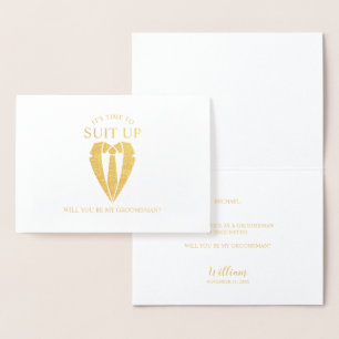 Gold Suit Personalised Groomsman Proposal Foil Card