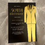 Gold Suit Tie Black Mens 50th Birthday Party Real<br><div class="desc">Gold Suit Tie Black Mens 50th Birthday Party Real Foil Invitation

See other invitations in our Niche and Nest Store</div>