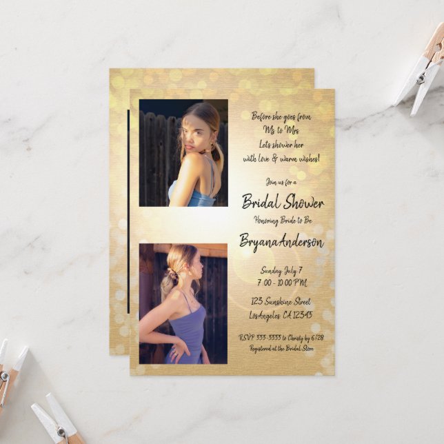 Gold Summer Lights Glam Bridal Shower Invitation (Front/Back In Situ)