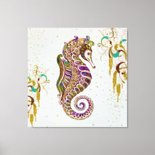 Gold Summer Rainbow Seahorse Glitter Canvas Print