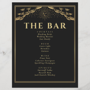 Gold Sun and Moon Tarot Card Wedding Bar Menu