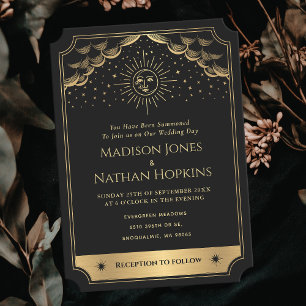 Gold Sun and Moon Tarot Card Wedding Invitation