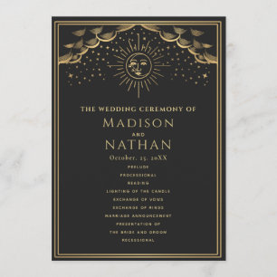 Gold Sun and Moon Tarot Wedding Programme