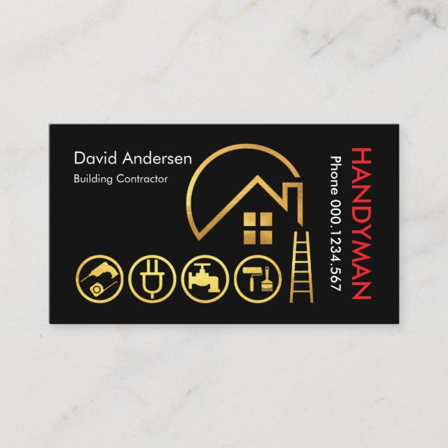 Gold Sun Building Rooftop Handyman Tools Business Card (Front)