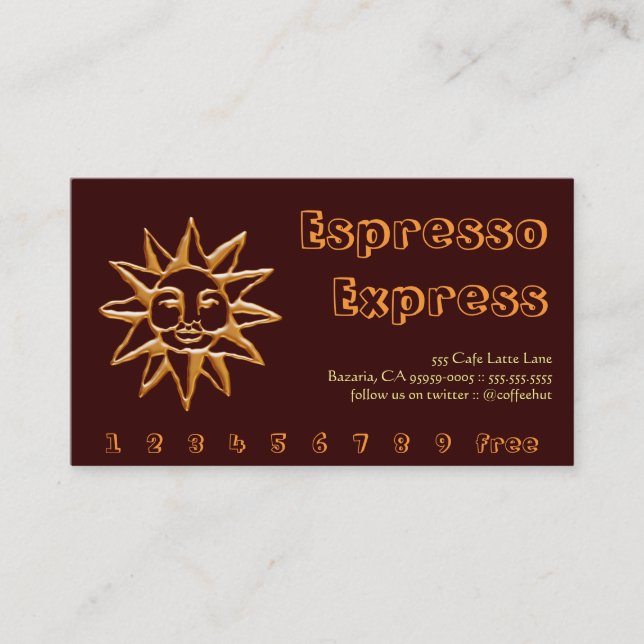 Gold Sun Coffee Drink Punch / Loyalty Card (Front)
