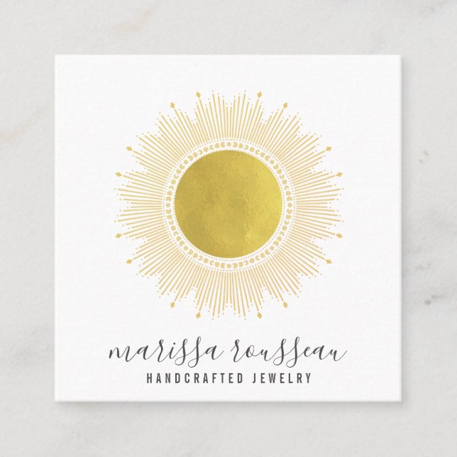 Gold Sun Faux Foil Mandala Jewellery Designer Squa Square Business Card (Front)