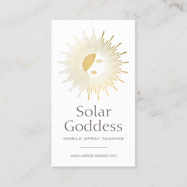 Gold Sun Goddess Girl Spray Tanning Salon Logo I Business Card (Front)