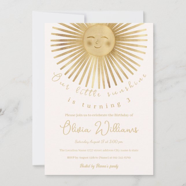 Gold Sun Happy Sunshine Invitation (Front)