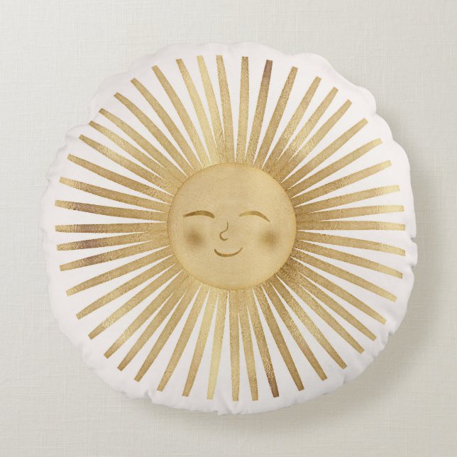 Gold Sun Happy Sunshine Round Cushion (Front)
