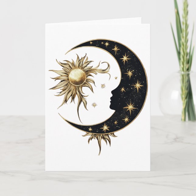Gold Sun & Moon Greetings Card (Front)