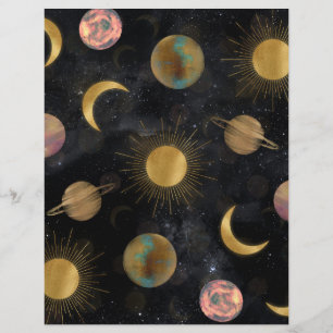 Gold Sun Moon Planets Space illustration Custom Letterhead