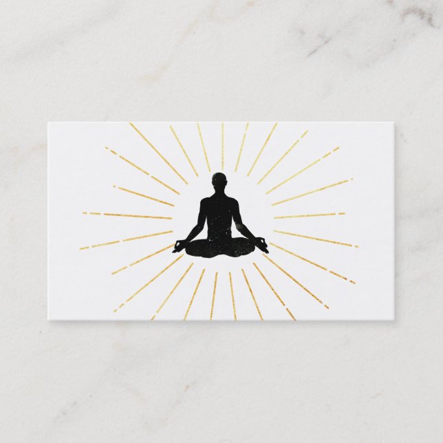 *~* Gold Sun Rays Meditation Lotus Pose Man Business Card (Front)