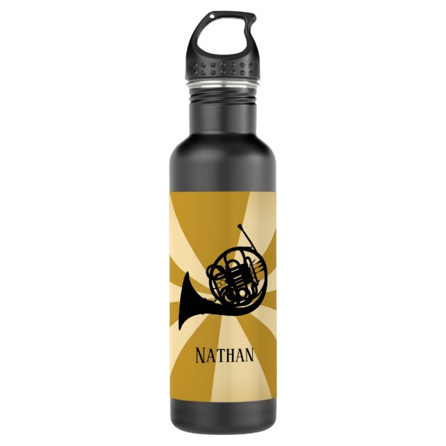 Gold Sunburst French Horn Brass Music Instrument 710 Ml Water Bottle (Front)