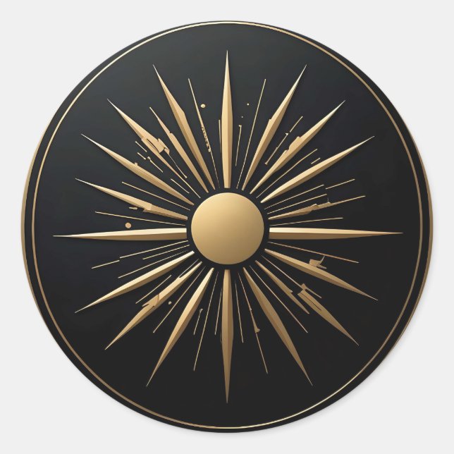 Gold Sunburst Line Art Black Sticker (Front)