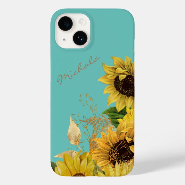 Gold Sunflower Bouquet on Sky Blue Case-Mate iPhone Case (Back)