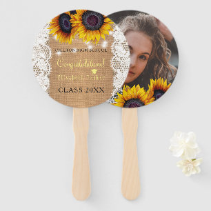 Gold sunflower burlap lace PHOTO graduation party Hand Fan