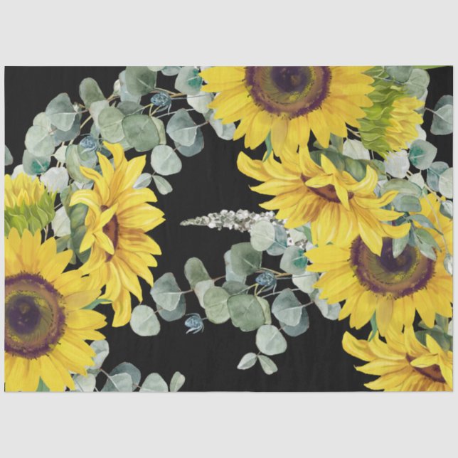 Gold Sunflower Eucalpytus Greenery Tissue Paper (Front)