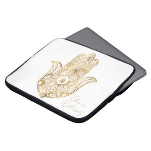 Gold Sunflower Hamsa Hand Laptop Sleeve