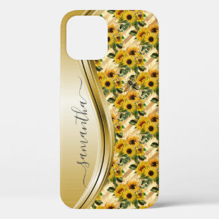 Gold Sunflower Honeycomb bee Pattern Monogram iPhone 12 Pro Case