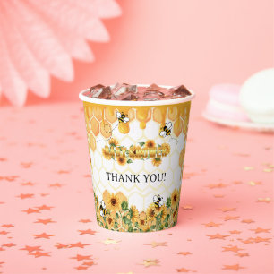 Gold Sunflower Honeycomb Honeybee Baby Shower Paper Cups