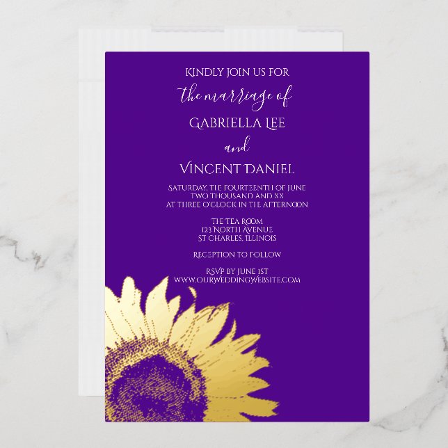 Gold Sunflower on Purple Wedding  (Envelope)
