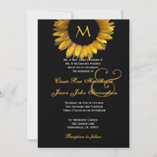 Gold Sunflower Wedding Custom Monogram Invitation
