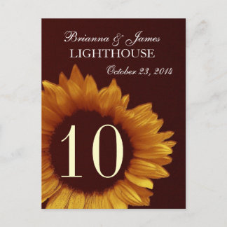 Gold Sunflower Wedding Table Number Postcard