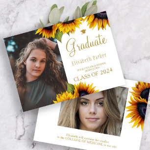 Gold sunflowers 2 photos graduation announcement