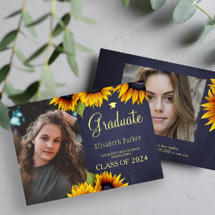 Gold sunflowers 2 photos graduation announcement