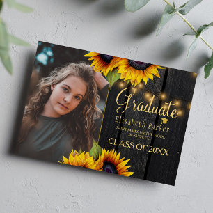 Gold sunflowers barn wood graduation announcement