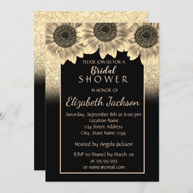Gold , Sunflowers, Glitter Bridal Shower Invitation (Front/Back)