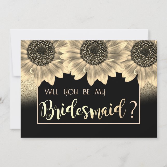 Gold, Sunflowers, Glitter  Bridesmaid Card (Front)