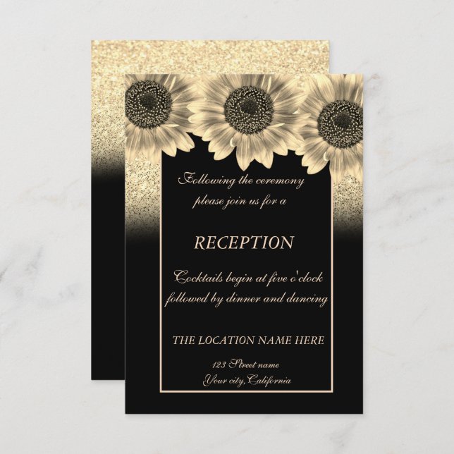 Gold , Sunflowers, Glitter Wedding Reception Invitation (Front/Back)