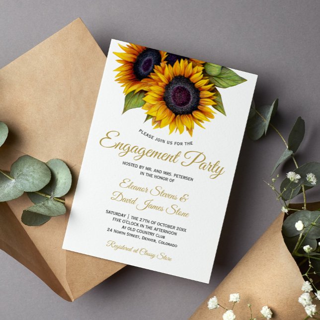 Gold sunflowers rustic classy elegant engagement invitation (Creator Uploaded)