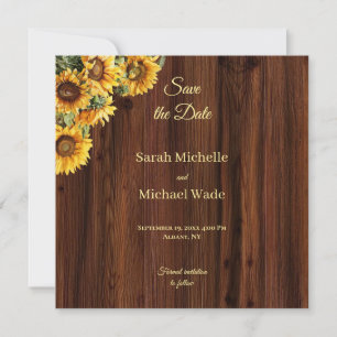 Gold Sunflowers rustic Save the Date Invite