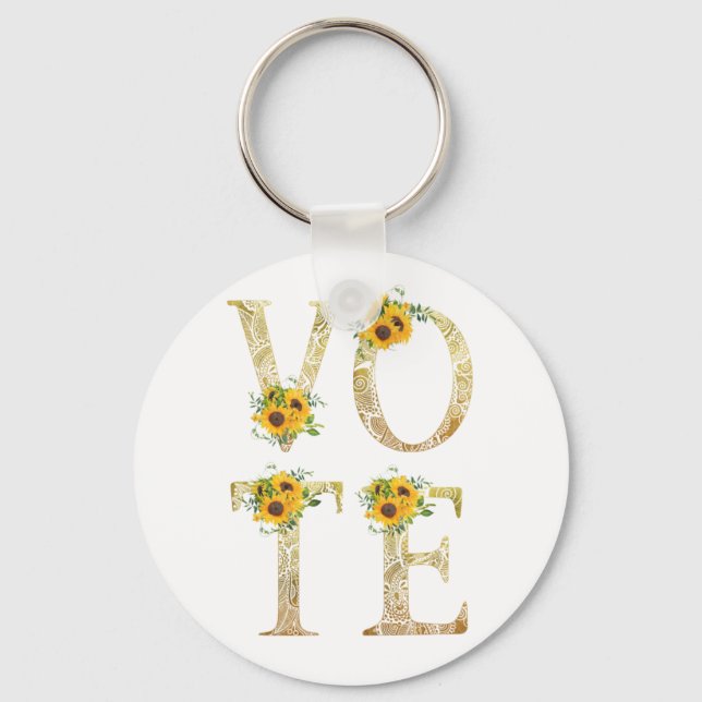Gold Sunflowers Vote Key Ring (Front)