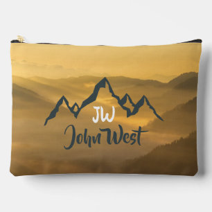 Gold sunrise personalizable mountains monogram accessory pouch