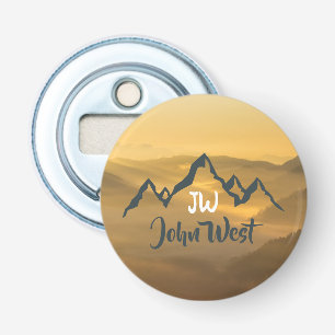 Gold sunrise personalizable mountains monogram bottle opener