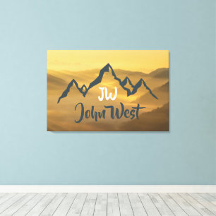 Gold sunrise personalizable mountains monogram canvas print