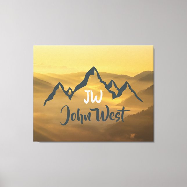 Gold sunrise personalizable mountains monogram canvas print (Front)