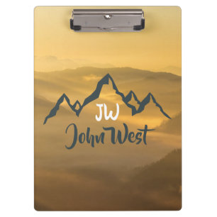 Gold sunrise personalizable mountains monogram clipboard