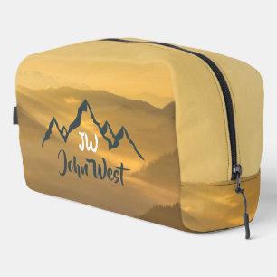 Gold sunrise personalizable mountains monogram dopp kit